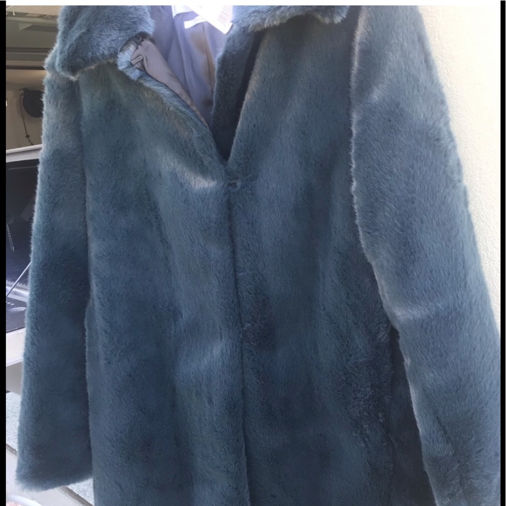 NWT MNG Mango Faux Fur 🖤  Royal Turquoise Coat XS - Picture 7 of 11